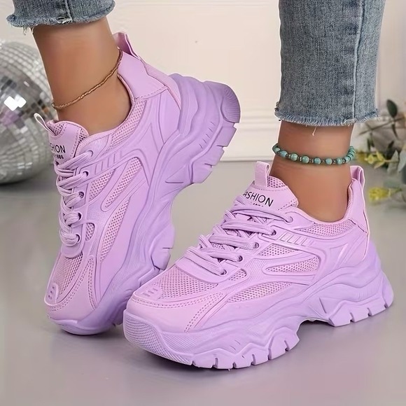 Fashionova Shoes - Purple Chunky Platform Sneakers W Thick -Slip Sole, Height Increase & Cushioned